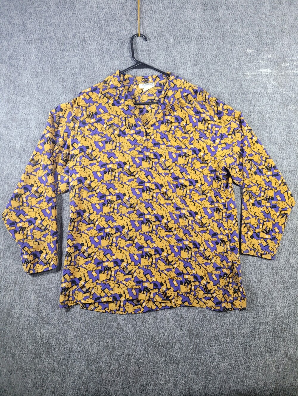 Vintage Robert Haik Silk Shirt Size 46 Yellow Purple Chess Domino Board Game